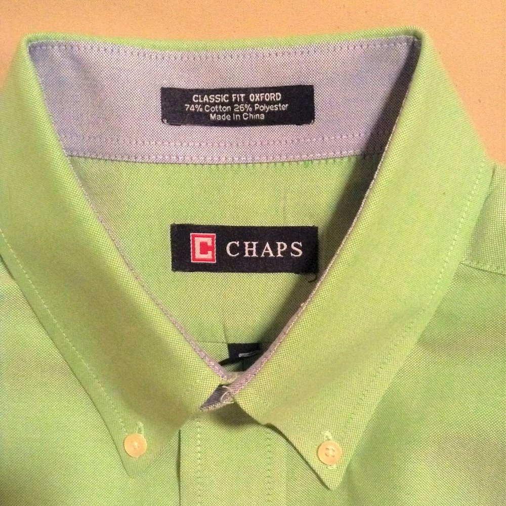 Men's Chaps Button Down Collar Oxford Cloth Green Casual/Dress Shirt 15-15 1/2